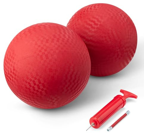 Amazon Basics 10-Inch Playground Kickball, 2-Pack, Red with Pump