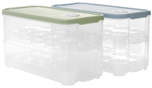 FUNSUEI 2 Piezas de Recipientes para 20 Huevos de Plástico para Frigorífico, 2 Capas, Organizadores de Plástico para Huevos para Nevera