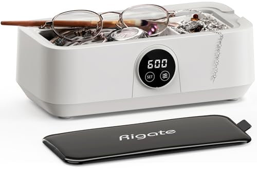 RIGATE Ultrasonic Jewelry Cleaner 46KHz Deep Cleaning Energy-Saving Design Multi-Purpose Use for Jewelry Eyeglasses Watches 600S Non-Stop Cleaning Compact Safe for Home Travel