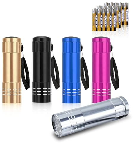 flintronic 5-pack liten LED-ficklampa, liten fickficklampa med 9 lysdioder, aluminiumfacklor, med snodd, superljus, för barn, vuxen, camping, vandring, utomhusgåvor, batterier ingår