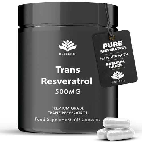 Trans Resveratrol 500mg Capsules | Pure Trans Resveratrol Supplements 500mg | Suitable for Vegans | Premium Grade | GMP Certified | Made in The UK by Hellenia