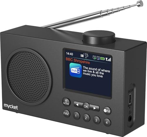 Mycket Portable DAB/DAB + Radio, FM Digital Radios avec 2025 Dernière Technologie de Récepteur de Signal, Radio Rechargeable avec Bluetooth 5.0,Double Réveil, 40 Préréglé, 2,4 Grand Affichage Couleur