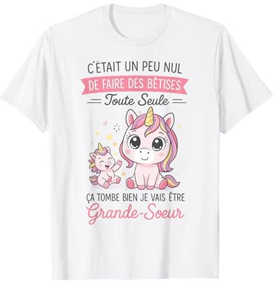 Annonce Grossesse Fille Cadeau Future Grande Sœur Licorne T-Shirt