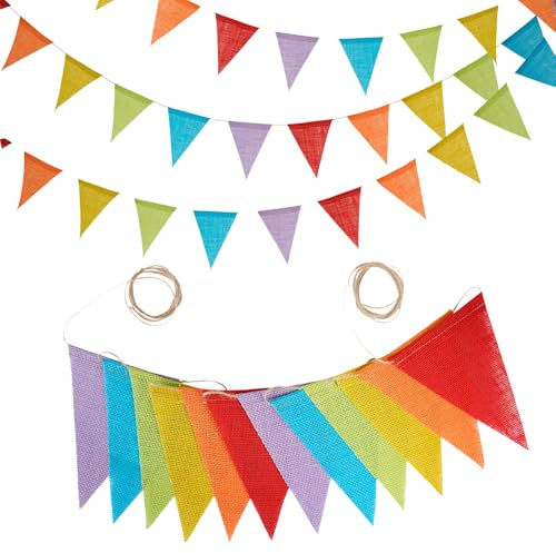 3 Piezas Banderines Decorativos Fiesta,Guirnalda Colores Triangulares para Cumpleaños, Boda, Bautizo y Jardín - Banderolas Exterior e Interior para Eventos (Color)