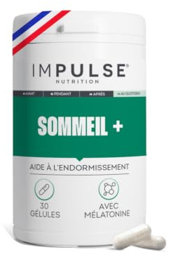 Impulse Nutrition - Complément Alimentaire Sommeil - Mélatonine 1,9 mg, Vitamine B6, Tryptophane - Endormissement rapide, sommeil réparateur, réduction fatigue - 30 gélules - Fabriqué en France