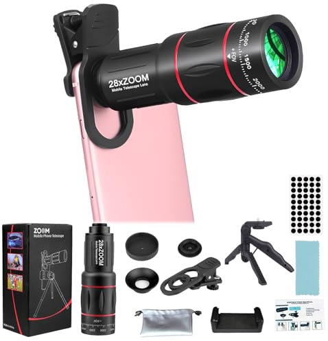 Telephoto Lens Attachment Kit for iPhone and Android Phone Camera Lens with Tripod Clip, 28X HD for Easy Use and Stunning Shots for Views Beyond 3 Metres