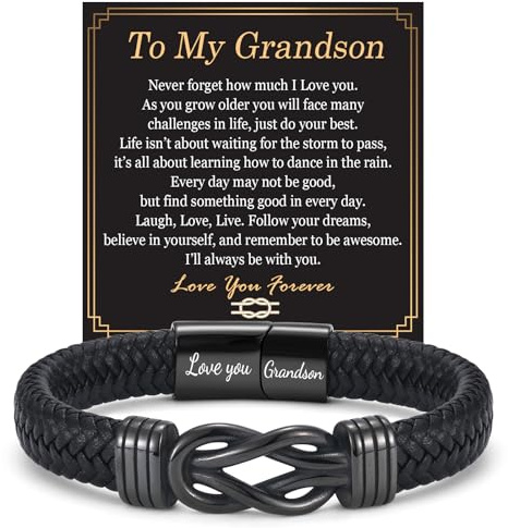 EPIRORA Gifts for Boys, Leather Bracelet Happy Birthday Teenage Boy Grandson Gifts, Boys Bracelet Christmas Graduation Valentines Presents for Grandson