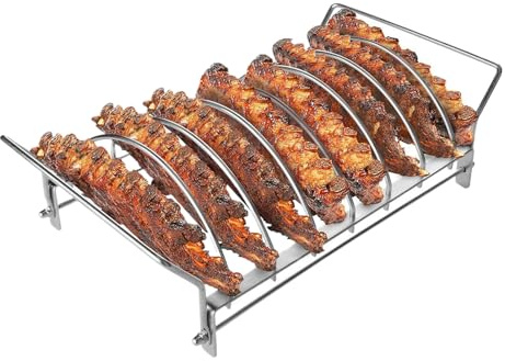 Rib Rack for Grilling,Stainless Steel BBQ Shish Kabobs - Rustproof Food Grade Roasting Stand Holder Smoker Accessory for Prep Beef Pork Drumstick Barbecue