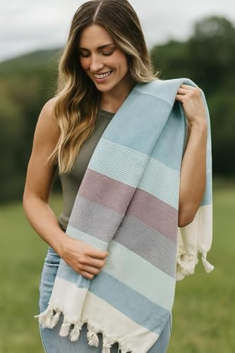 Turkish Cotton Peshtemal Beach Towel 90x180 cm – Washed Soft Fabric, Quick Dry, Lightweight Hammam Towel – Blue