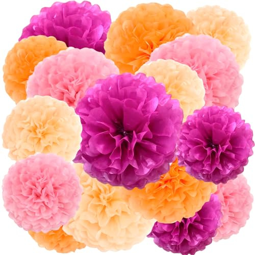 Set di 16 pompon di carta, decorazioni colorate in carta velina, pompon colorati, decorazione floreale di carta velina per compleanno, matrimonio, baby doccia