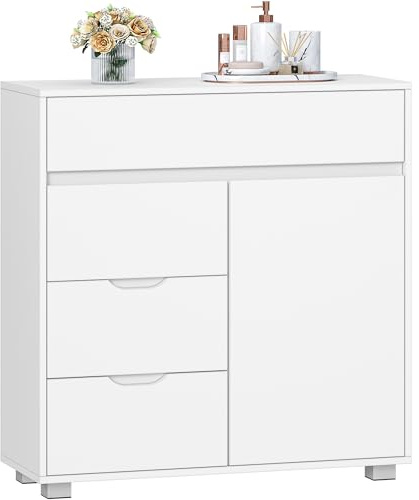 Hzuaneri Sideboard Storage Cabinet, Modern Kitchen Cabinets with Adjustable Shelf, Freestanding Kitchen Cupboard Buffet, for Dining Room, Living Room, White, SC08003X