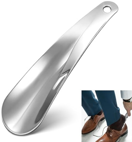 Premium Metal Shoe Horn Small 17cm, Durable Stainless Steel Shoe Horn Metal for Men Women Children Seniors Ergonomic Design with Hanging Hole Portable and Stable