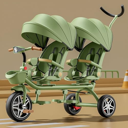 Double Stroller Tricycle - Lightweight Tandem Two-Seater Pedal Bicycle with Sunshade, Robust Frame for Outdoor Play, Suitable for Ages 1-7