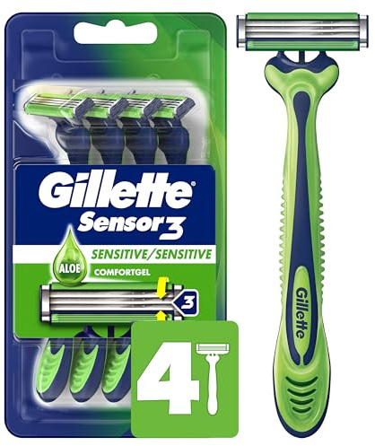 Gillette Sensor3 Sensitive Men's Disposable Razor, 4 Razors