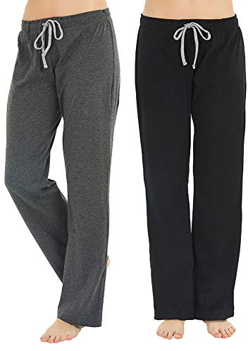 U2SKIIN 2 Pack Pajama Pants for Women Soft, 100% Cotton Comfortable Womens Lounge Lightweight Sleep Pj Bottoms (Black+Dark Grey Mel., XL)