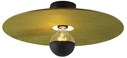 Qazqa - Modern Deckenleuchte I Deckenlampe I Lampe I Leuchte schwarz flacher Schirm grün 45 cm - Combi I Wohnzimmer I Schlafzimmer - Textil Rund - LED geeignet E27