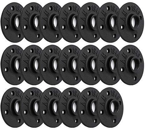 1/2 Black Painted Floor Flange, Home TZH 20 Pack 4 Bolts Iron Pipe Flange with Threaded Hole for Industrial vintage style for DIY Project/Furniture/Shelving Decoration (20, 1/2 Inch Black)