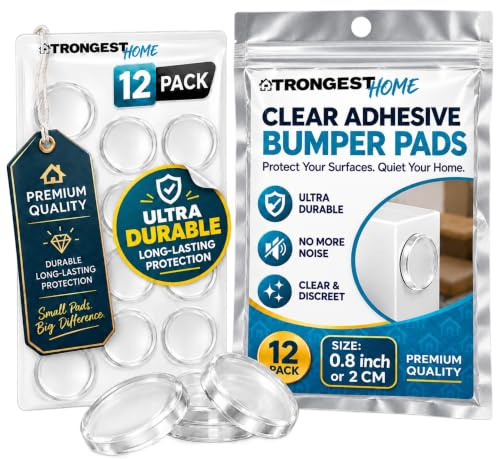 Strongest Home Wall & Door Handle Stopper 2CM Set 12 Pieces of Clear Rubber Round Wall Shield Cushion Quiet Wall Protector for Door Handle.Guard Door Bumper Wall Protector Silencer Self-Adhesive