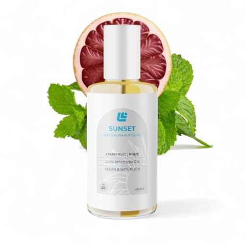 LionFlex Sunset - Infusione per sauna biologica, 100% oli essenziali, 100 ml, vegano e naturale, profumo per sauna, olio per sauna, qualità premium, prodotto in Germania