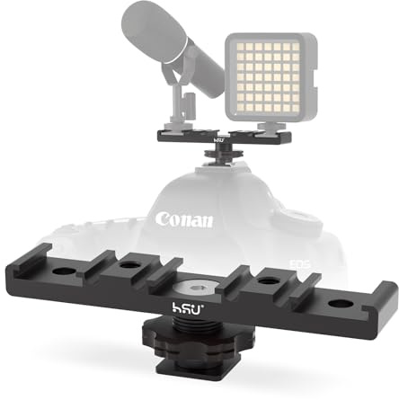 HSU Cold Shoe Mount Bracket, Triple-Head Hot Shoe Mount, 1/4 Screw Port, Aluminum Cold Shoe Plate Adapter with Cable Slot Bayonet for Microphone, Led Video Light, Monitor