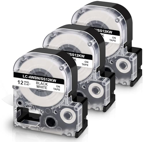UniPlus 3x Kompatible Schriftband als Ersatz für SS12KW LC-4WBN4 LC-4WBN9 Etikettenband 12mm x 8m, für LabelWorks LW-300 LW-300L LW-400 LW-500 LW-600P LW-700 LW-900P LW-C410, Schwarz auf Weiß