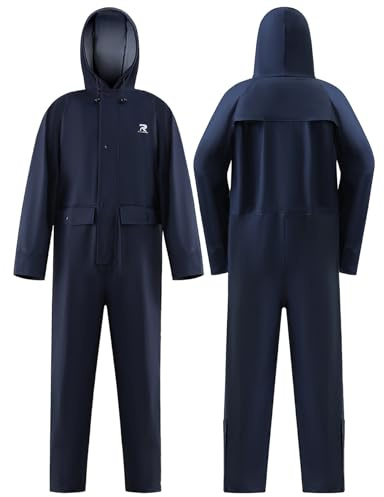 RainRider Rain Suits for Men Women Waterproof One Piece Rain Jacket & Pant Workwear Coverall(Navy, XXL)