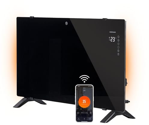 Mellerware - Radiador Eléctrico WIFI Bajo Consumo Cristal Warmy 2000W | 4 Modos Funcionamiento | 0-45ºC | Soporte Suelo/Pared | Programable Temporizador 24h | 81x48x21 Convector Autoapagado| APP