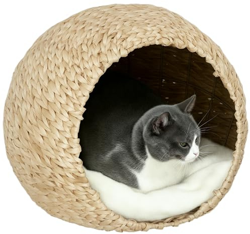 PawHut Panier pour Chat, Maison pour Chats, avec Coussin Moelleux, intérieur spacieux, en quenouille, 45 x 41 x 37 cm, Marron
