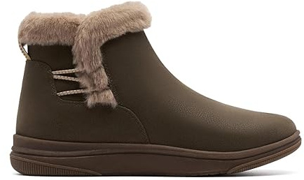 Clarks CloudSteppers Women's Breeze Fur Ankle Boot, Dark Olive, 8 M US