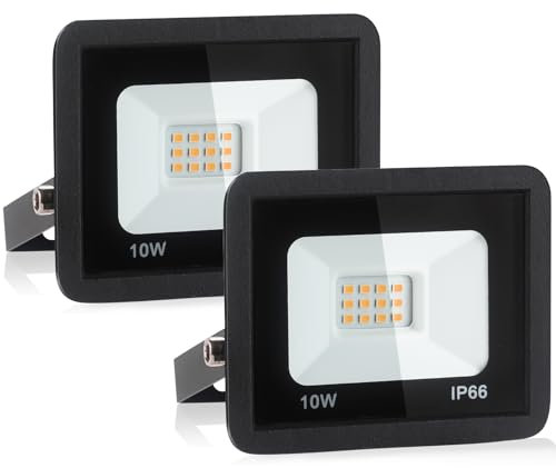 Focos LED Exterior de 10w, Foco LED de 1080 Lm, Resistente Al Agua Ip66, Proyector para Exteriores Blanco de Luz Diurna de 3000k para Exteriores para Almacén,Garaje, Patio Trasero, Paquete de 2