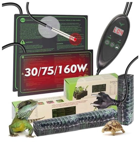Alfombra calefactora para Estera térmica para reptiles con sincronización de PVC de 30/75/160W con Control de temperatura, invernadero, jardín interior, resistente al agua Almohadillas térmicas para p