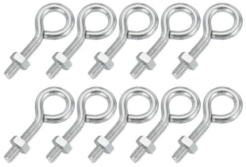 PATIKIL M4x20mm Anelli Filettati, 10 Pcs Acciaio al Carbonio Anelli Filettati Gancio con Dado per Appendere o Fissare Cavi Argento