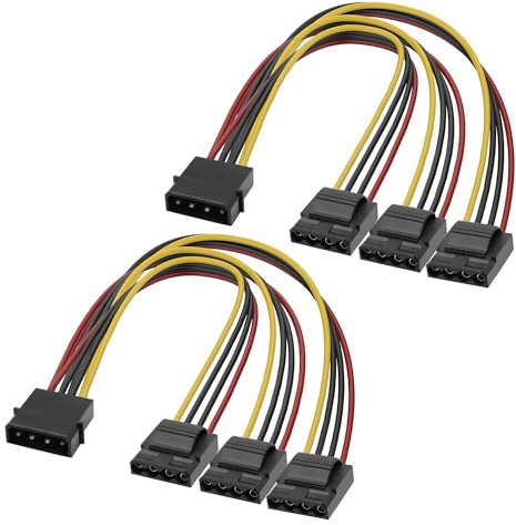 MEIRIYFA Fuente de alimentación IDE de 4 pines y divisor de cable, LP4 IDE 4 pines a 3 clavijas, adaptador de extensión para ordenadores IDE discos duros (2 unidades, 20 cm)