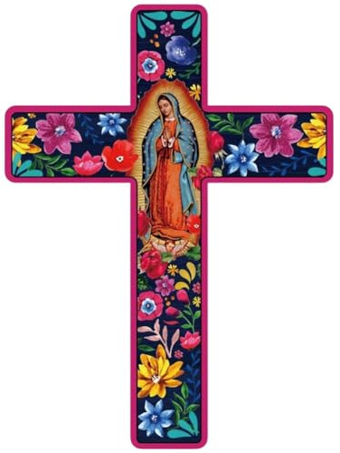 Dinntty Crocifisso Messicano, Decorazione per Il Giorno dei Morti, Croce in Legno, Decorazione Parete, Croce in Legno Montare a Parete per Casa, Chiesa, Il Dia De Muertos