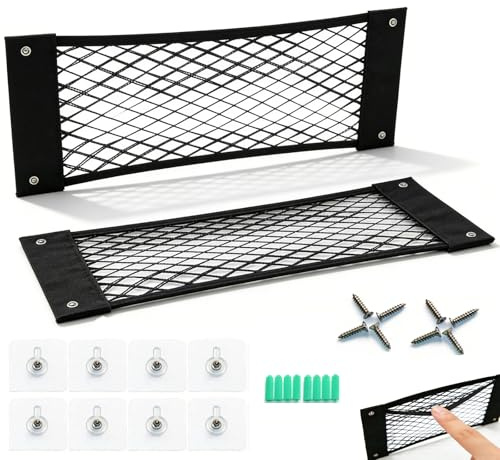 Red para maletero con ojales metálicos reforzados y 3 tipos de montaje (, adhesivo, tornillos) – Red de equipaje universal extremadamente fija para asegurar la carga para coche y SUV – Sujeción