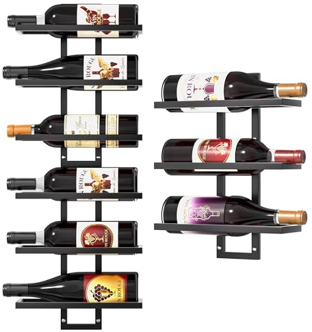 Alytree 9 Bottles Wall Mount Wine Rack, DIY Detachable Wall Wine Rack, Metal Wine Storage Organizer Display Holder for Home Bar, Kitchen, Restaurant, Wine Cellar