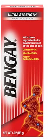 Bengay Ultra Strength Topical Pain Relief Cream, Non-Greasy Topical Analgesic for Minor Arthritis, Muscle, Joint and Back Pain, Camphor, Menthol and Methyl Salicylate, 4 OZ