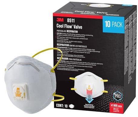 3M All-In-One Respirator, Best for Sanding, Fiberglass, Drywall, Painting, N95, Exhalation Valve Helps Direct Exhaled Air Downward, Relief From Dusts And Certain Particles, 10-Pack