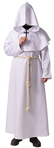 BLESSUME Monje Disfraz Sacerdote Fraile Medieval Encapuchado Renacimiento Túnica (L, Blanco)