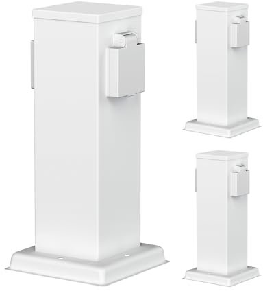 ledscom.de 3 Tomas de jardín Columna Polly para Exterior, IP44, 2 vías, Acero Inoxidable, Blanco, Cuadrada, 27 cm