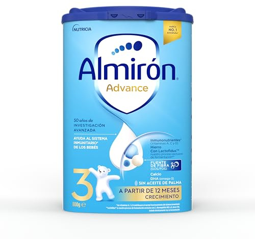 Almirón Advance 3, Leche en Polvo de Crecimiento para Bebé, Fórmula Patentada, Leche Almirón 3 con Vitaminas C y D, Sin Aceite de Palma, Ayuda al Sistema Inmunitario, Leche Bebé Desde 12 Meses, 800g