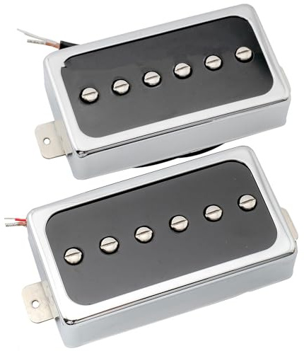 Artec SHA66 Alnico 5 Splendor P90 Style Humbucker Sized Single Coil Neck Bridge Pickup Set for Les Paul Style Electric Guitar, Chrome/Black