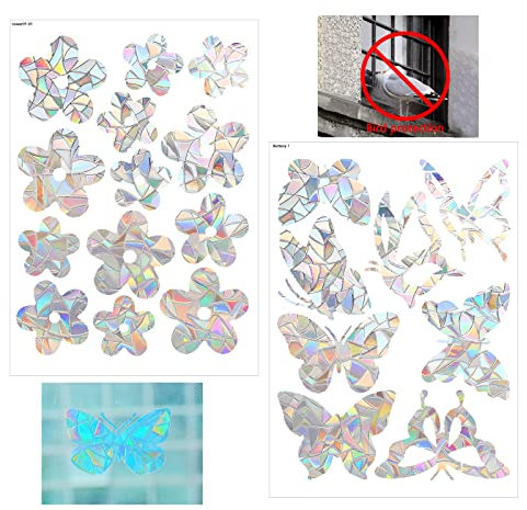 CHRI Suncatcher Lot de 21 autocollants pour fenêtre - Protection contre les oiseaux - Motif papillon et fleurs - Anti-collision