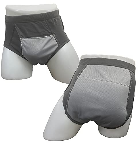 Men's Washable Incontinence Shorts Open Underwear Adults Patient Reusable Breathable Pant Diapers for Adults Prostate 500ml (Large, Black)