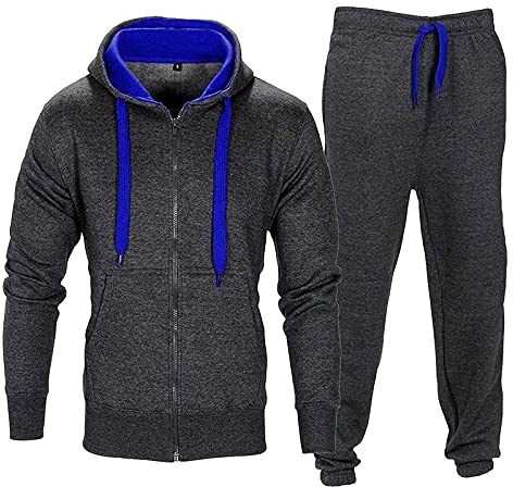 Ensemble de survêtement pour homme trending babz avec hoodie en polaire à contraste et joggings avec cordon de serrage, Bleu charbon, XXL
