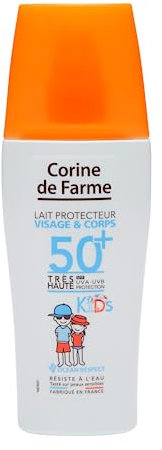 Corine de Farme - Lait Protecteur SPF50+ KIDS - Haute Protection Solaire Visage et Corps - pour Peau Fragile des Enfants - Monoï de Tahiti - Hypoallergénique - 150 ml - Fabrication Française