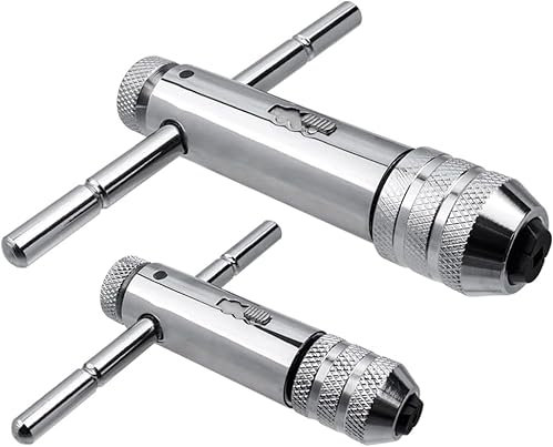 Bestgle 2Pcs T Poignée Porte-outils avec poignée coulissante pour taraud, Porte taraud réversible à cliquet M3-M8 / M5-M12