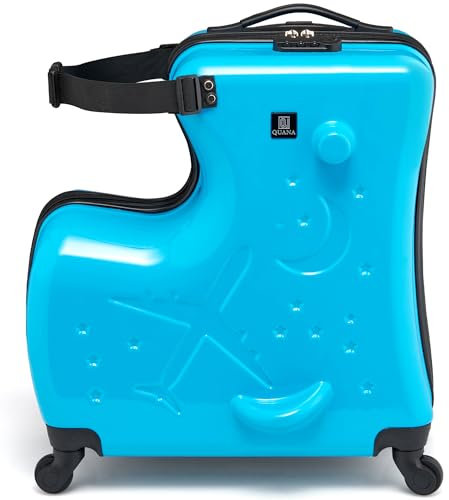 Quana Kinderkoffer Mädchen & Jungen - Kinderkoffer mit Sitz- und Trolley-Funktion - inkl. Zahlenschloss - blau