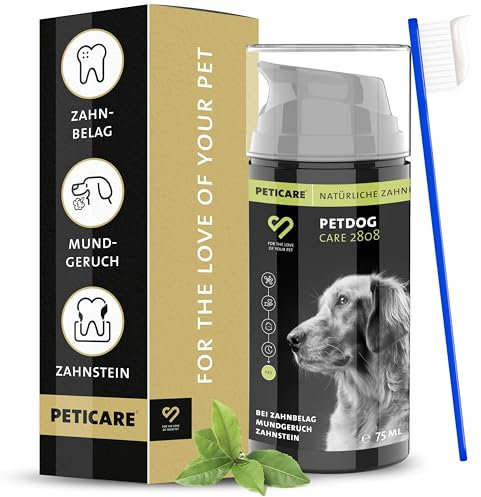 Peticare Natürliche Hunde-Zahnpasta für Plaque und Zahnstein-Prophylaxe | bei Mundgeruch, Zahnfleischentzündung | Fördert stabile Mundflora | für alle Rassen und Größen | petDog Care 2808 (75 ml)