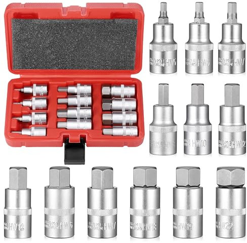 Fentar Hex Socket Set, Metric 1/2 Hex Bit Socket for Allen Key Socket Set 5-22MM, High Strength Chrome Vanadium Steel Hex Bit Socket Set, Polished Hex Torque Bits Set with Storage Box